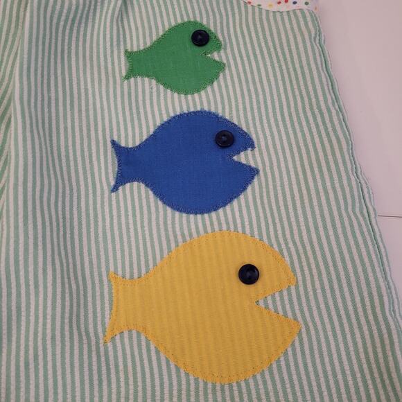 Vintage Toddler Time Baby Romper 3 fish Size 1.5 Striped Overalls JCPenney - Picture 3 of 10